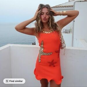 Orange Starfish Embellished Dress